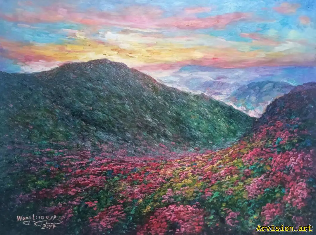 Peinture à l'huile de Wang Lin sur la montagne dabei