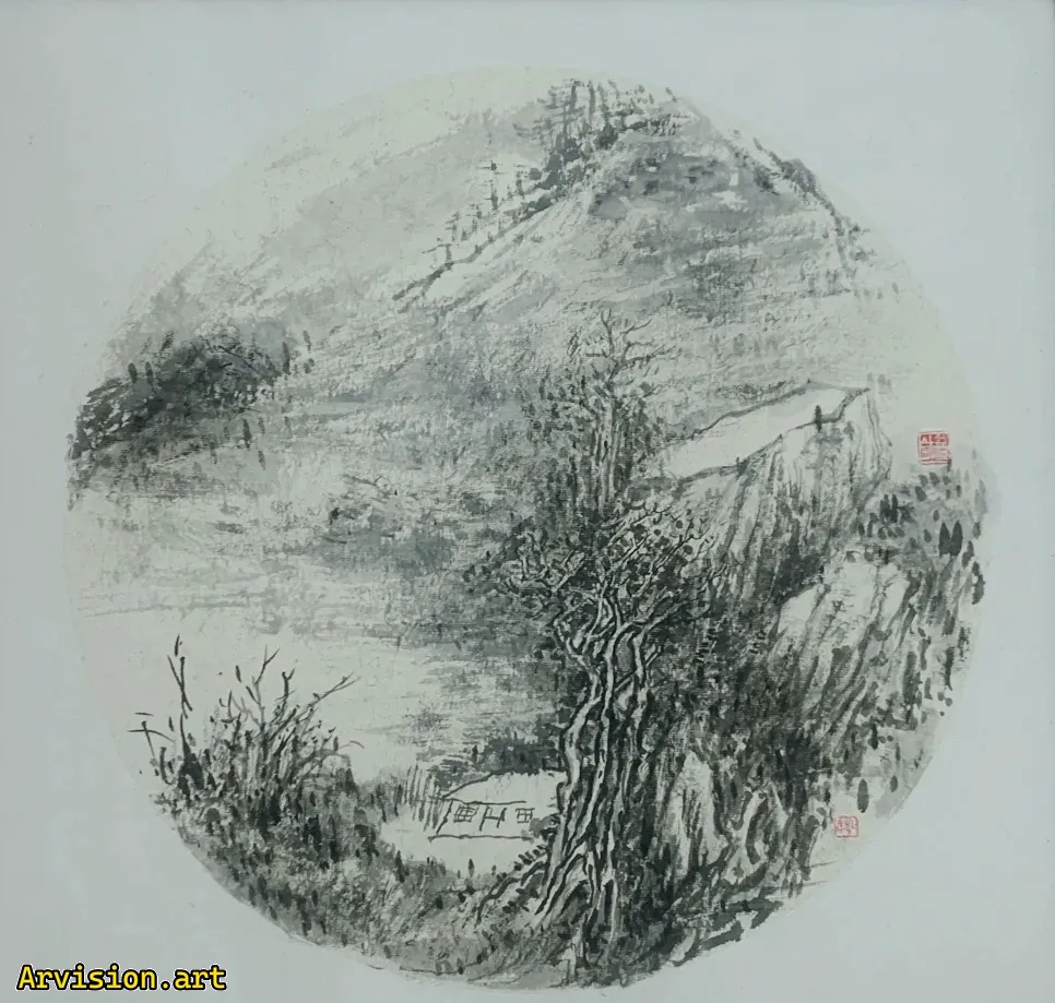 Peinture à l'encre chinoise de Mountain Cabin
