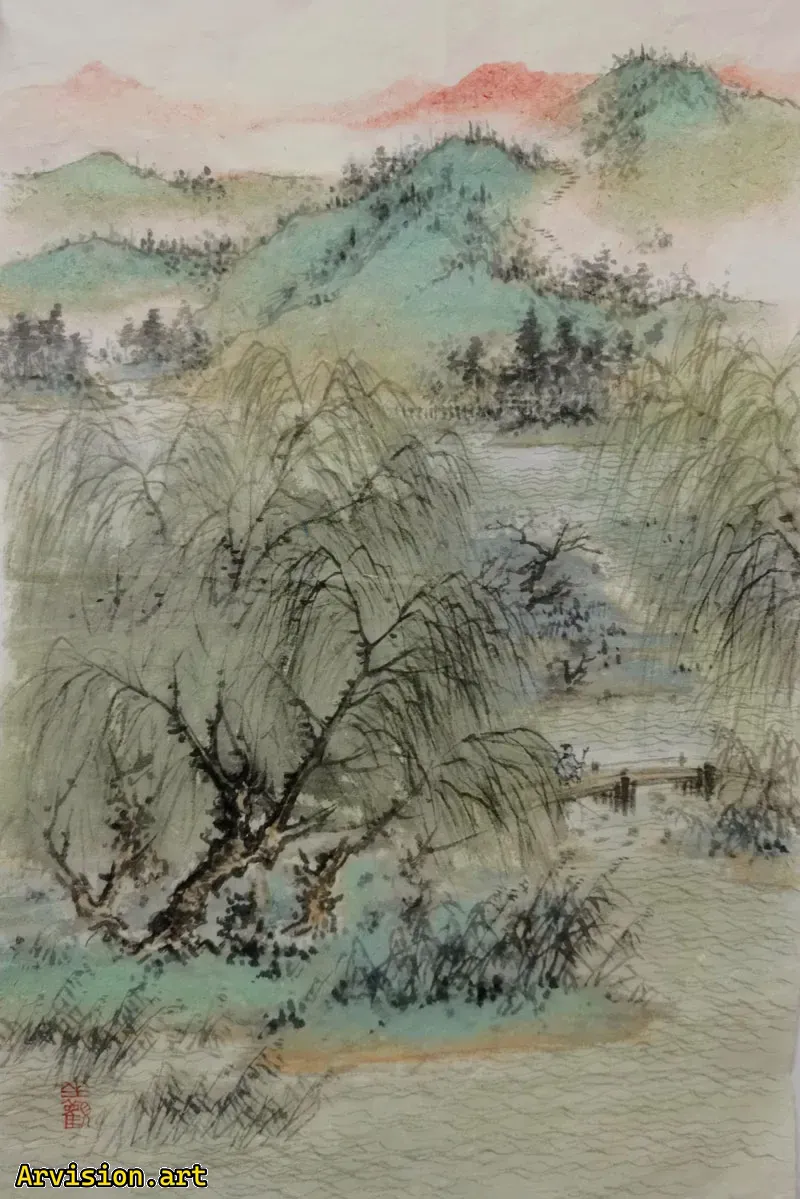 Peinture de paysage chinoise Peinture de paysage vert