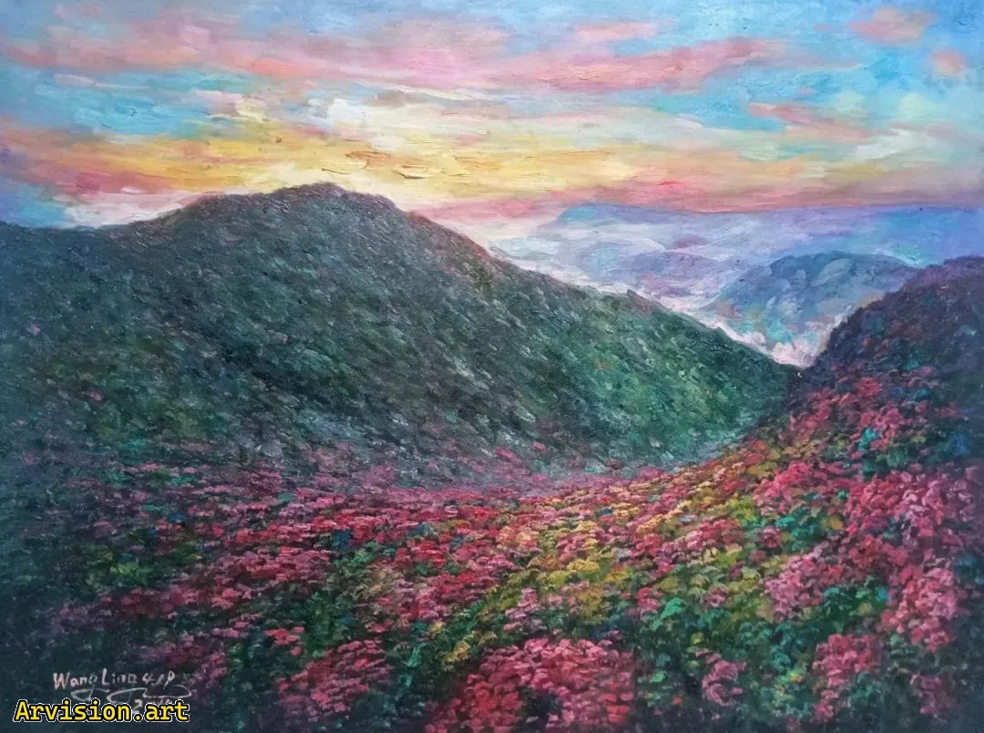 Peinture à l'huile de Wang Lin sur la montagne dabei