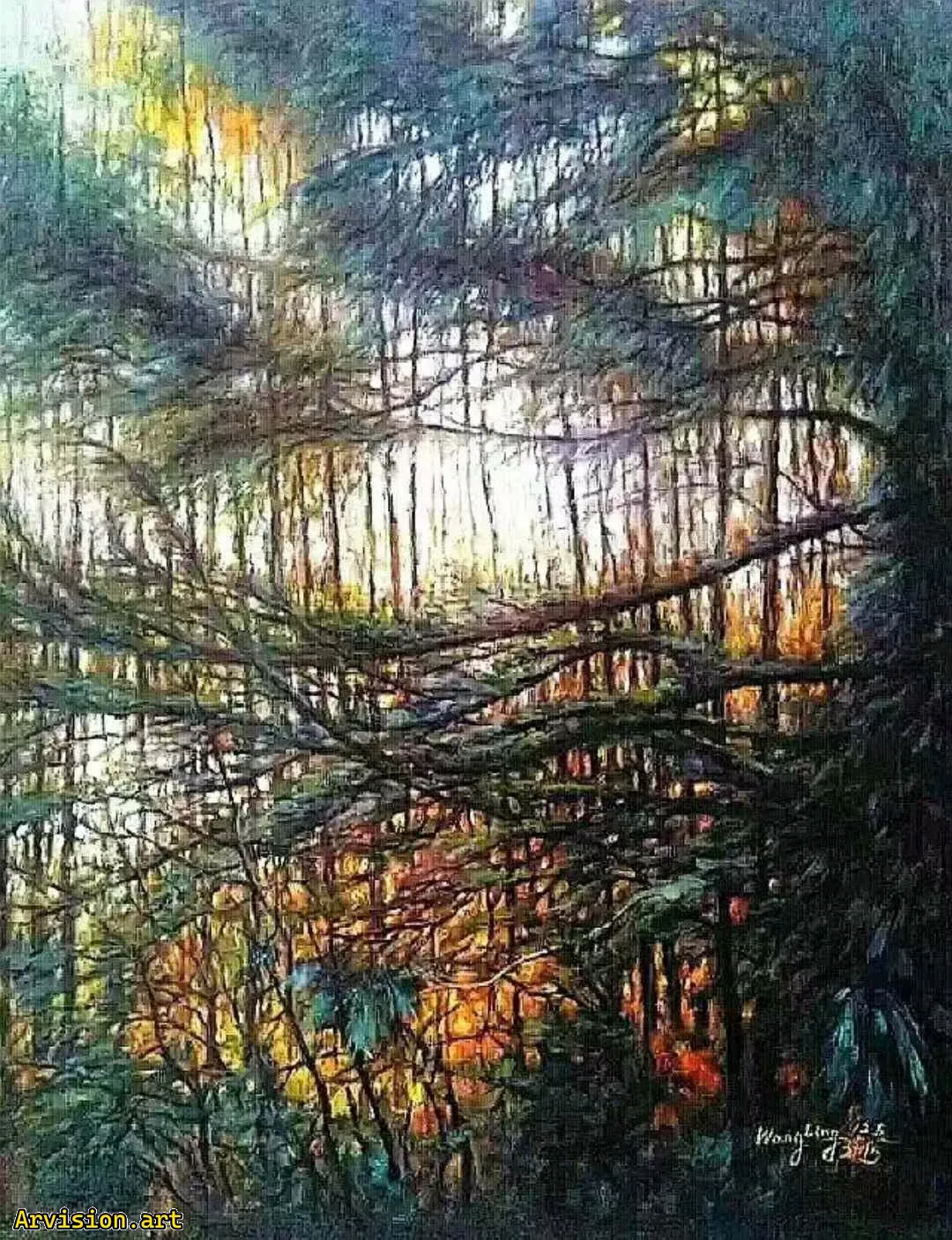Wang Lin peinture à l'huile danse de branches de pin