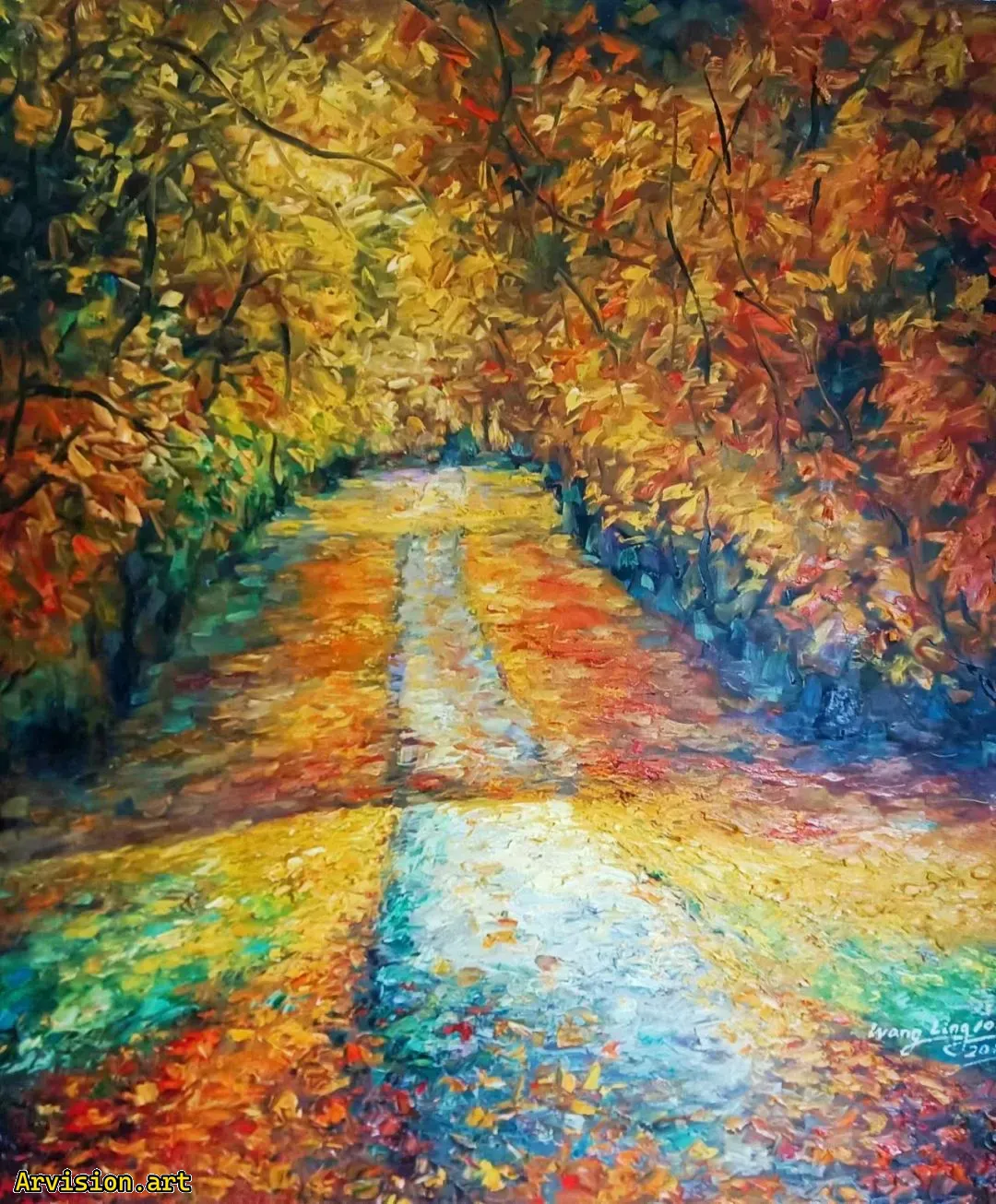 Route de campagne à la fin de l automne peinture à l huile de Wang Lin