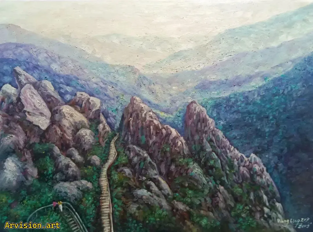 Wang Lin peinture à l'huile Spring Wind blowing Green Dabi Hill