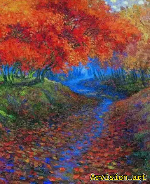 Peinture à l'huile de Maple Leaf en automne chinois